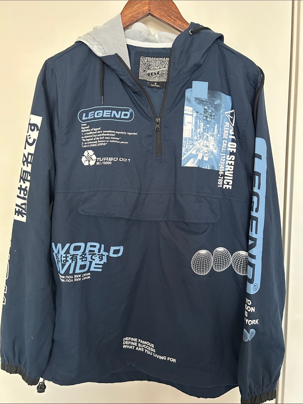 Streetwear Light Jacket - Navy with Light Blue Prints